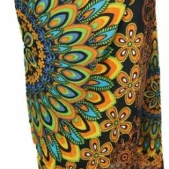 Om Namaste Sarong Pareo Saunadoek Wikkeljurk - 601 - Bloemrijke Mandala - Oranje & Zwart