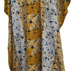 Merkloos Kaftan Olifantenprint Met Aantrekkoord En V Hals RSL Dames Jurk Maat One Size 36-50 Geel
