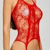 Merkloos Full Body Lingerie Set | Kanten Uitdagende Body + Brazilian String | One Size Body - Rood
