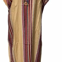 Merkloos Kaftan/jurk Lang Gestreept Met Borduursel XL Zalmroze