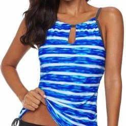 Merkloos Tankini Dames 2-Delig - Blauw Gestreept - Maat S