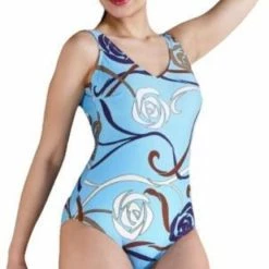 Merkloos Badpakken- Grote Maten Dames Badpak- Nieuwe Collectie Corrigerend Zwempak- Meisjes Badmode 928- Blauw Met Details- Maat 46