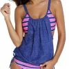 Merkloos Tankini Dames 2-Delig - Jeansblauw Gestreept - Maat XXXL/3XL 'Tiahna'
