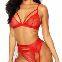 Merkloos Lenceria Babydoll Ondergoed Beha Slipje Set G-string | Sexy Jarretel Set Met Strass Elementen - Medium