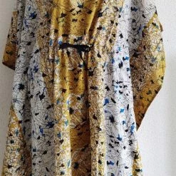 Merkloos Kaftan Olifantenprint Met Aantrekkoord En V Hals RSL Dames Jurk Maat One Size 36-50 Geel -Lingerie-Dames-Badmode Winkel 490x840