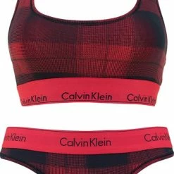 Calvin Klein Dames 2P Bralette & String Set Rood & Zwart - M