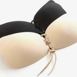 Merkloos 2x Strapless Plak BH - Multipack - Met Push Up Door De Vetersluiting - Beige & Zwart - Plakbeha F