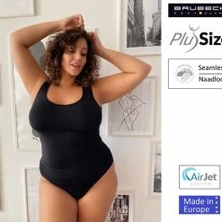 Brubeck Ondergoed Dames Hemd - Grote Maten Naadloos Met Merino Wol - Zwart 3XL