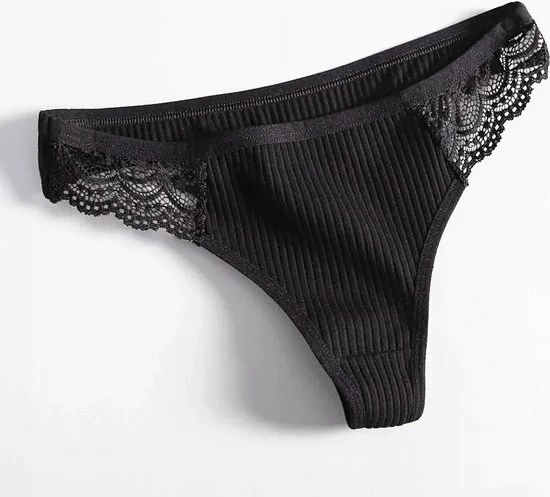 Merkloos Katoenen Dames String Met Sexy En Delicate Kant Op De Taille - Black & White Thong - Sexy Lingerie - Hoge Kwaliteit Katoenen Slip - Dames Ondergoed - Maat S 5 Merkloos Katoenen Dames String Met Sexy En Delicate Kant Op De Taille - Black & White Thong - Sexy Lingerie - Hoge Kwaliteit Katoenen Slip - Dames Ondergoed - Maat S - Afbeelding 5