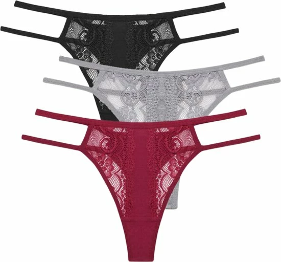 Merkloos Sexy Dames String Met Kant - 3 Pack Met Grijs, Rood & Zwart - Vrouwen Lingerie / Ondergoed Set - Maat M 8 Merkloos Sexy Dames String Met Kant - 3 Pack Met Grijs, Rood & Zwart - Vrouwen Lingerie / Ondergoed Set - Maat M - Afbeelding 8