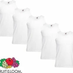 5 Pack Fruit Of The Loom Valueweight Sportshirt-Onderhemd Wit Maat XL