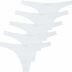 Merkloos 5 Stuks Katoenen Dames Strings - Wit - Maat S 36/38