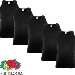 5 Pack Fruit Of The Loom Valueweight Sportshirt-Onderhemd Zwart Maat M