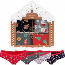 Merkloos 4 Stuks Kerst Damesslips - Kerstcadeau - Cadeauset - Damesondergoed - Maat M