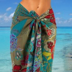 Happy Pareo Garden Khaki - Meerkleurige Sarong Omslagdoek - Gebloemd