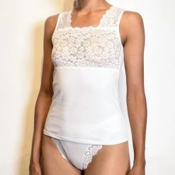 Giuliano - Dames Onderhemd Met Kant / Brede Bandje - Maat L (38-40) - Wit