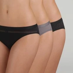 Dim Les Pockets Slips - Onderbroeken - Stretch Katoen - Dames - 3 Stuks - Maat 42/44 - Zwart/Grijs
