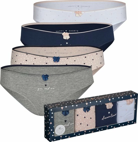 Happy Shorts Dames Slips Hartjes Print Valentijn 4-Pack D687 - Maat 38 1 Happy Shorts Dames Slips Hartjes Print Valentijn 4-Pack D687 - Maat 38