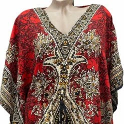 Merkloos Kaftan Met Aantrekkoord En V Hals One Size 36-50 Rood -Lingerie-Dames-Badmode Winkel 550x569 2