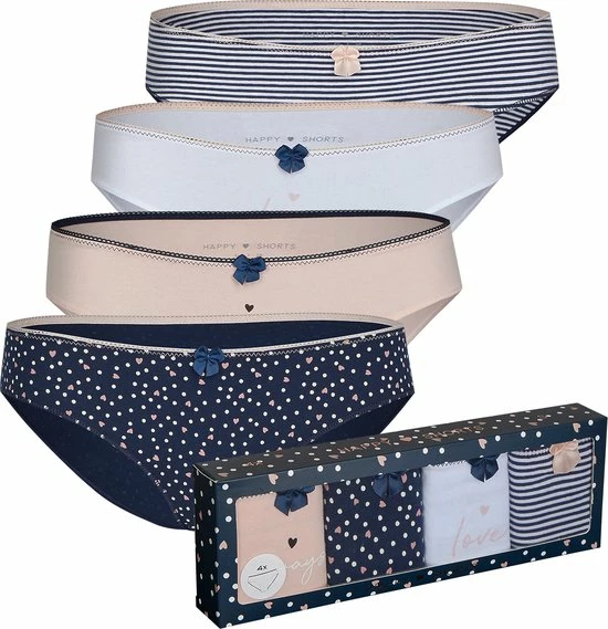 Happy Shorts Dames Slips Hartjes Print Valentijn 4-Pack D688 - Maat 38 1 Happy Shorts Dames Slips Hartjes Print Valentijn 4-Pack D688 - Maat 38