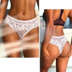 Merkloos Vrouw Kant Ondergoed - Zwart&Wit Strings - Gratis Vervoer- Kanten Lingerie - Transparante Thong Uitgehold - Maat L -Lingerie-Dames-Badmode Winkel 550x586 3