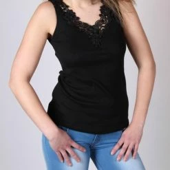 Merkloos Toker Dameshemd Kant - Zwart- 48/50