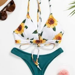 Merkloos Bikini Dames -Bikini Sets -Sunflower Printed Bikini - Bikini Zomer 2022 - Blauw - Maat M