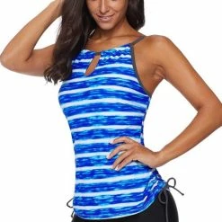 Merkloos Tankini Dames 2-Delig - Blauw Gestreept - Maat S -Lingerie-Dames-Badmode Winkel 550x820