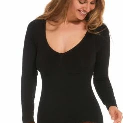 MAGIC Bodyfashion Longsleeve Bodysuit Bamboo Bamboo Black Vrouwen - Maat L -Lingerie-Dames-Badmode Winkel 550x834